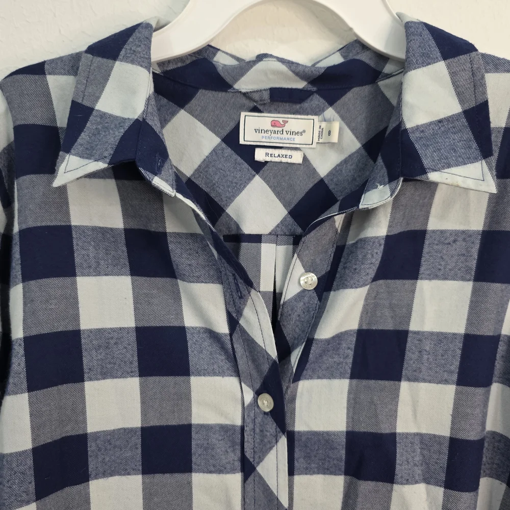 Vineyard Vines Navy and White Plaid Shirt - Picture 8 of 14